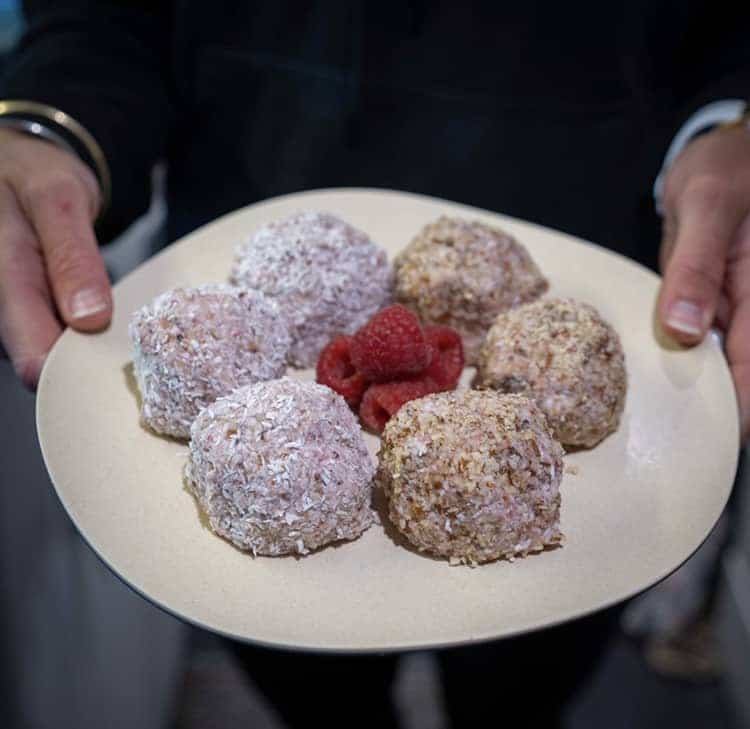 raspberry cheesecake chia balls