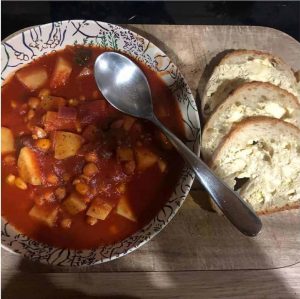 Chickpea, sweet potato and nettle stew