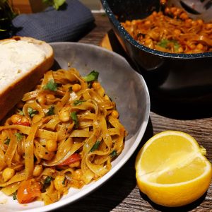 campervan recipe tagliatelle nests with chickpeas tomatoes and cajun oil