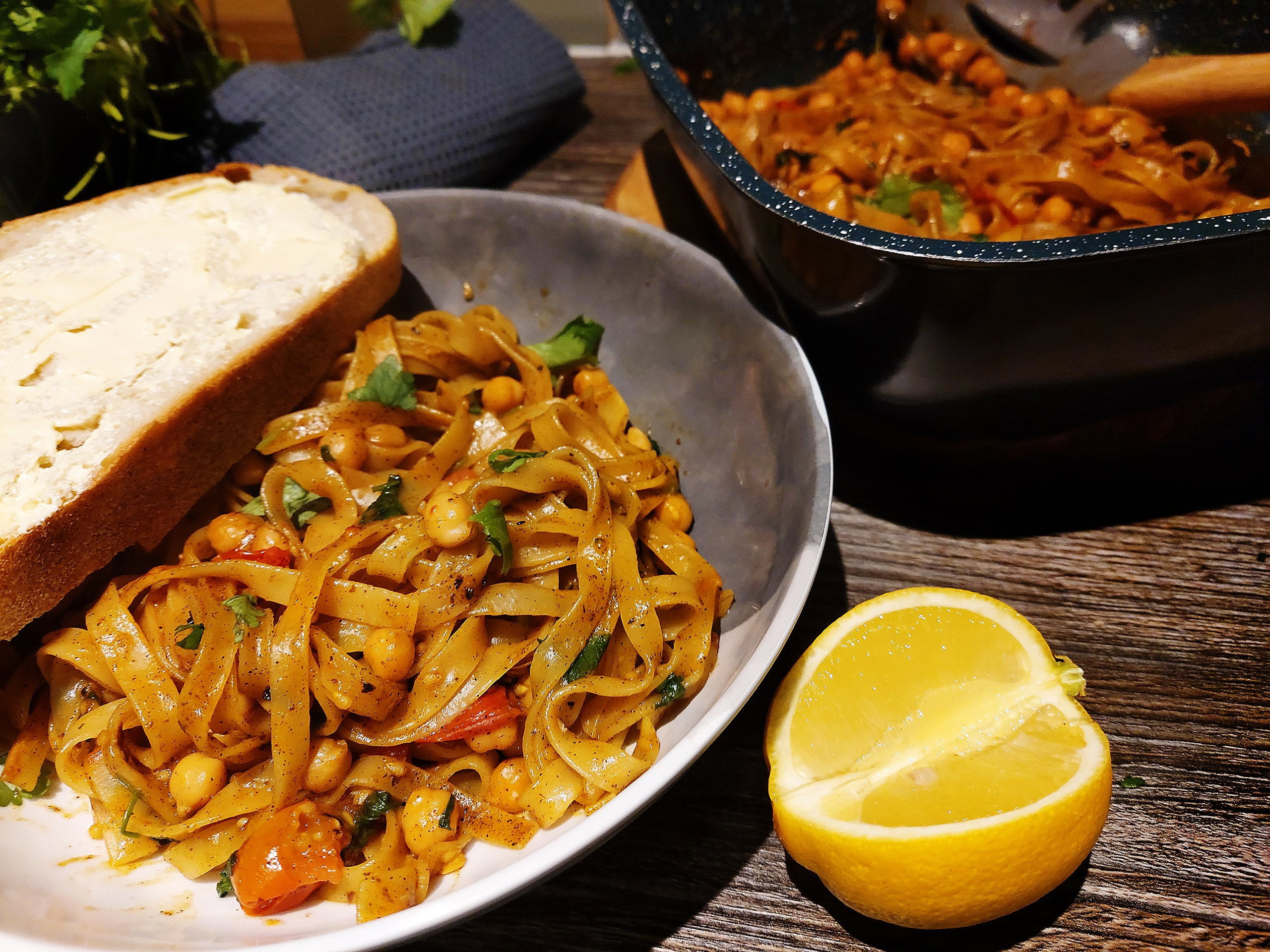 campervan recipe tagliatelle nests with chickpeas tomatoes and cajun oil