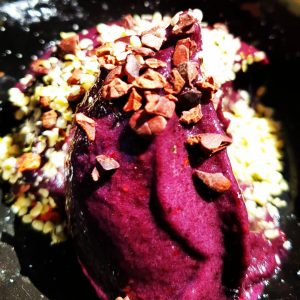 Blackberry & banana Nice cream topped with chopped nuts