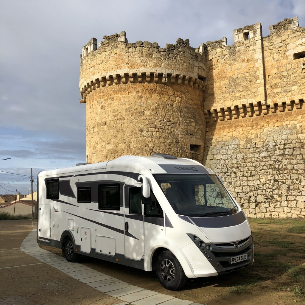 Pegasus the motorhome in front of a castle