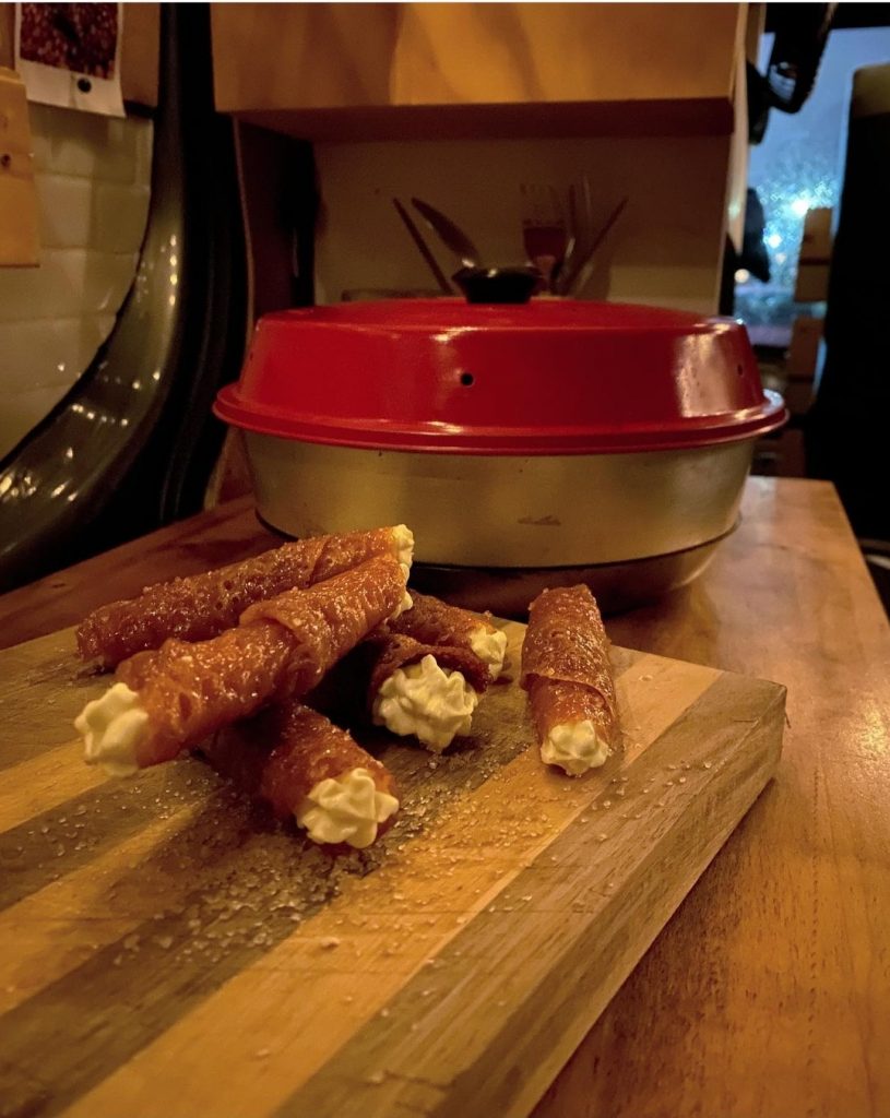Brandy snaps with an Omnia oven in the background