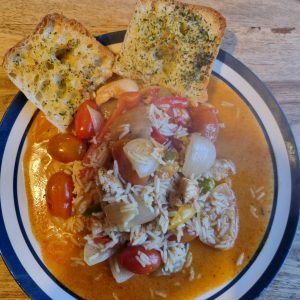Smoky spicy chicken with garlic ciabatta