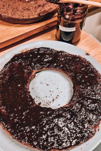 Cake covered in jam