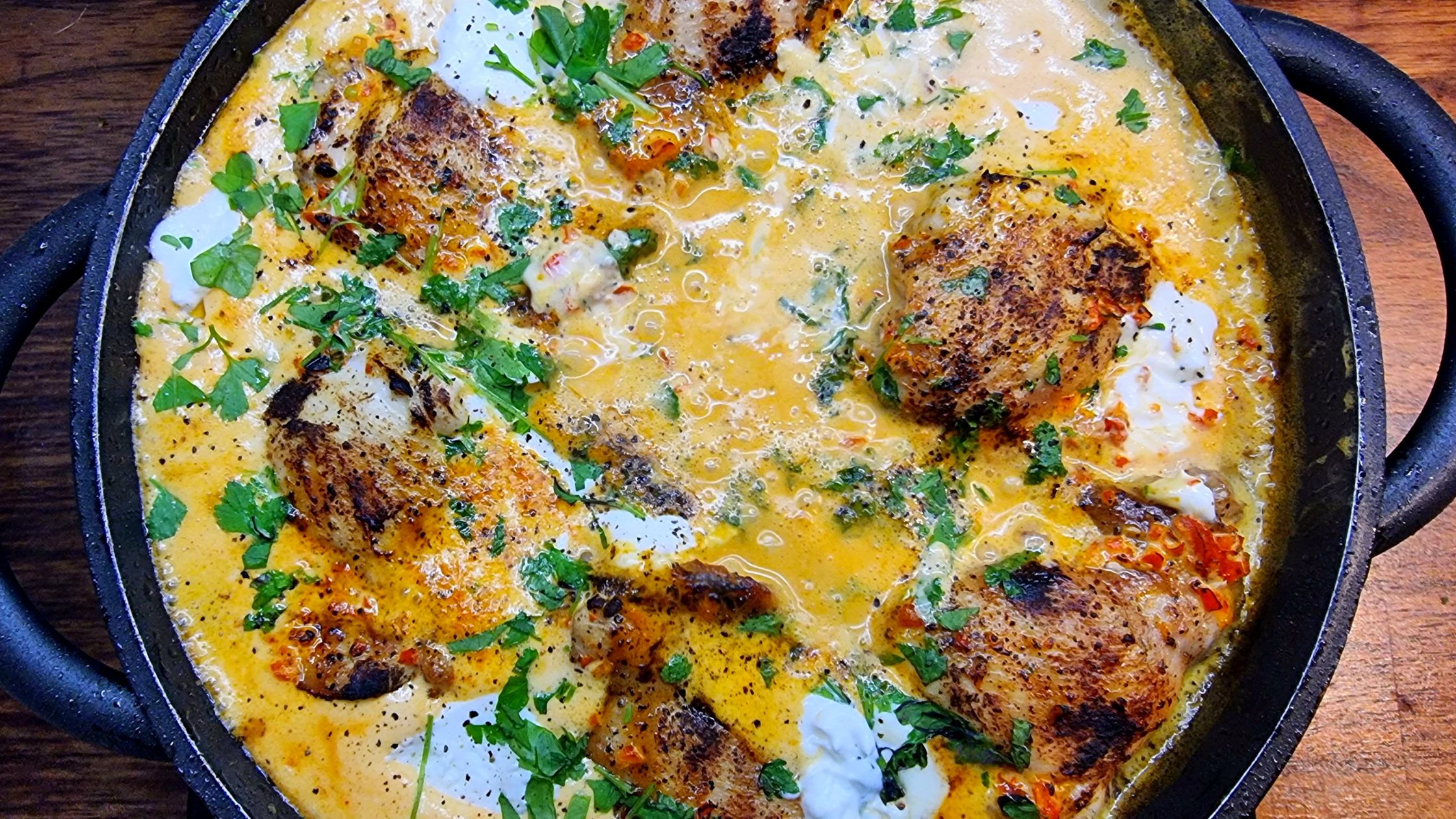 chicken and goats cheese in creamy red pepper sauce